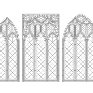 Gothic old window set. Cathedral Window  architecture.   jpeg + SVG+EPS+PDF. Stained glass window