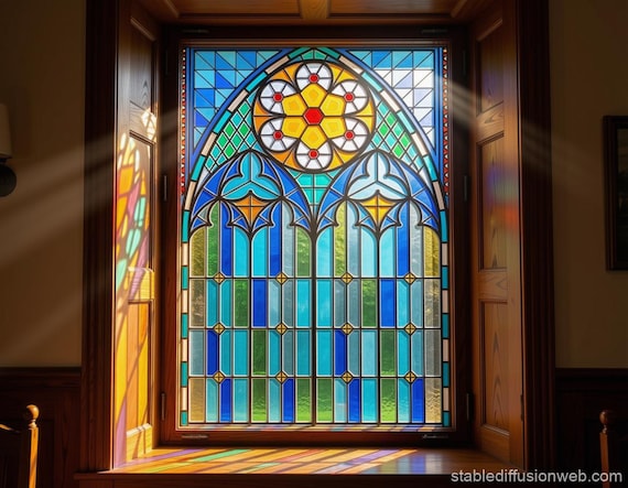 Gothic Cathedral Window Art Print, Stained Glass Facade (digital