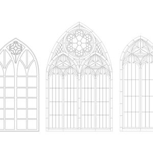 Gothic old window set. Cathedral Window  architecture.  3 jpeg + SVG+EPS+PDF. Stained glass window