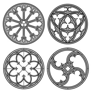 Set of cathedral round gothic windows. Cathedral Window  Files. All formats!  pdf, png, eps, jpeg, dwg, svg. Stained glass window.