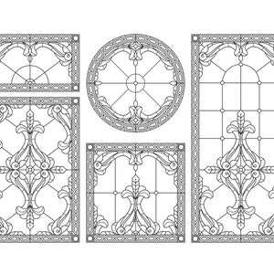 En blanco para una vidriera clásica con adornos florales. ¡Todos los formatos pdf, png, eps, jpeg, dwg, svg!
