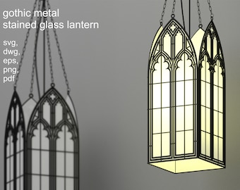 Gothic lantern for cutting machine. Cathedral Window Laser cut Files. All formats!  pdf, png, eps, jpeg, dwg, svg. Stained glass window.