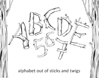Branch and Stick Alphabet Font Clipart (Digital Download)