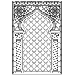 Vetrata con motivo ornamentale ad arco orientale. Tutti i formati pdf, png, eps, jpeg, dwg, svg!