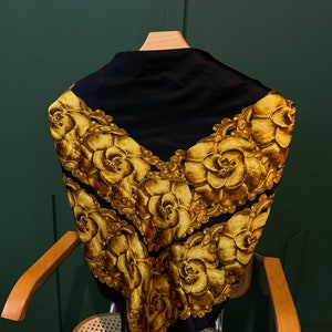 Vintage Chanel Silk Scarf, Floral Gold Flowers Chanel Scarf, Silk, Vintage Chanel, Black and Gold Chanel Piece, Beautiful Silk