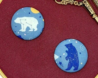 Needle minder, covered button: polar bear, grizzly bear, celestial, night sky, constellation, embroidery accessory, needle nanny, magnetic