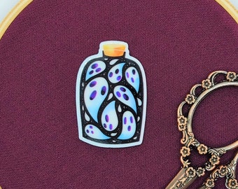Ghost bottle Needle minder, magnet, pin:, spooky witchy ghosties, halloween magic, spells, gift, embroidery, accessory, cross-stitch