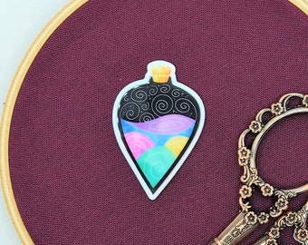 Rainbow bottle Needle minder, magnet, pin: spooky magic witchy jar, halloween, spells, gift for sewer, embroidery, , accessory, cross-stitch