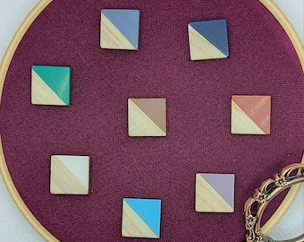 Needle minder, wood resin: geometric square, mini, small, diamond painting magnet, sew, embroidery accessory, needle nanny, keeper, notion