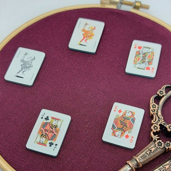 Playing card needle minder, resin: mini, queen, joker, jack, king, minder, sewist gift, embroidery, keeper, magnetic, sewing accessory