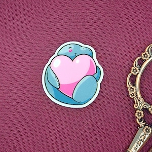 Lamantin Aiguille minder, aimant, épingle : kawaii avec coeur rose, grosse vache de mer, dugong mignon, chonky, chibi, broderie, gardien, point de croix