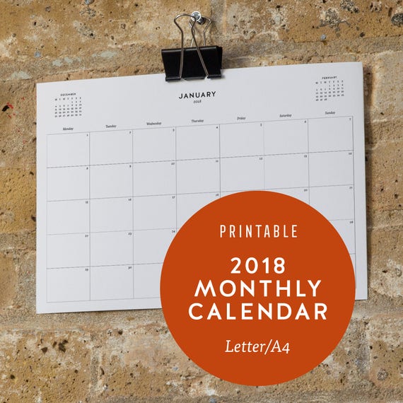 2018 printable monthly calendar