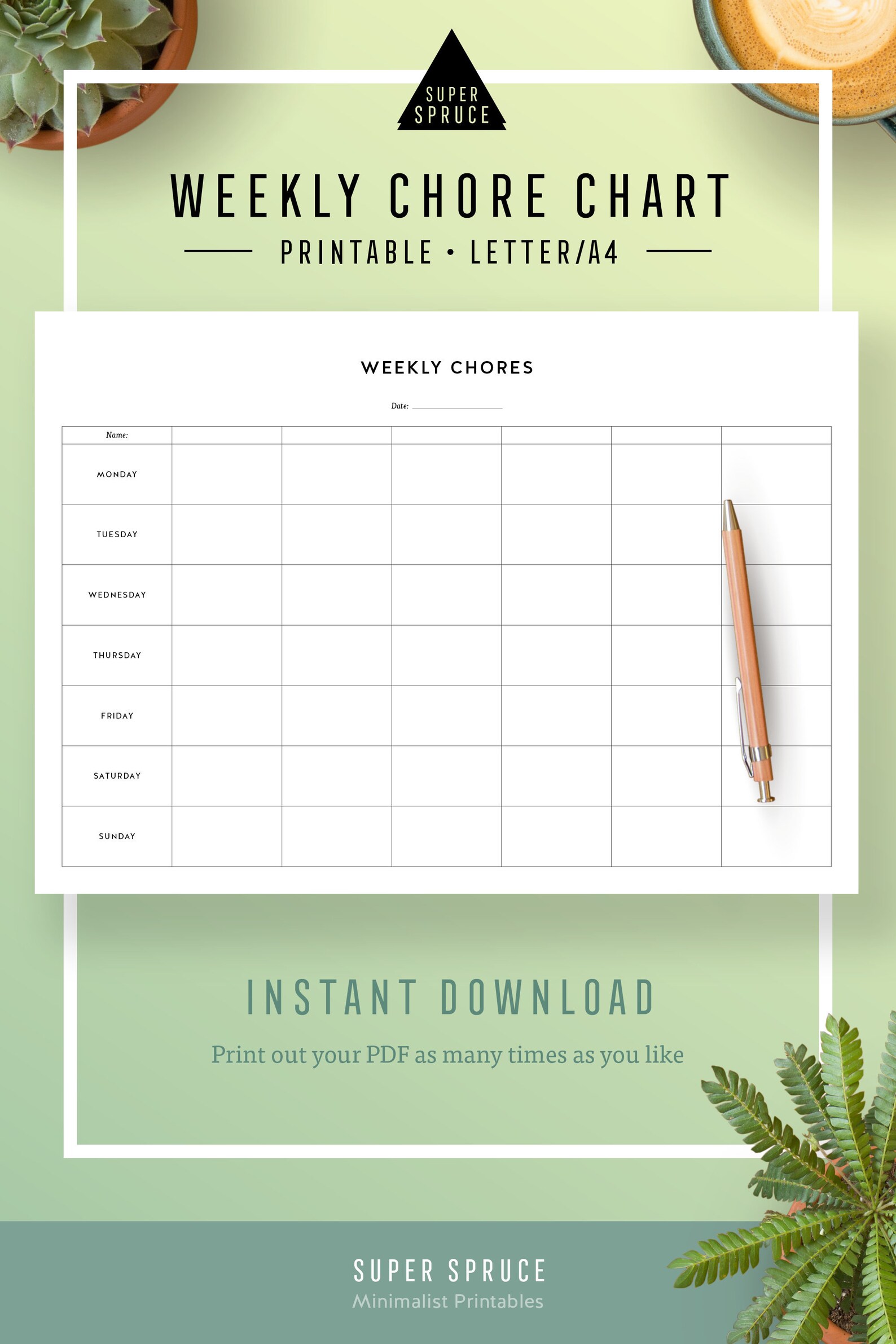 printable weekly chore chart wall chores planner for