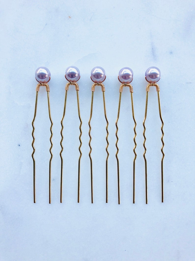 Bridal Headpiece Pale Violet Pearl Hairpins Gold Hairpiece Bridal Hairpins 3+ Up-do Pins Purple Wedding Pins Lilac Pearl Hair Pins
