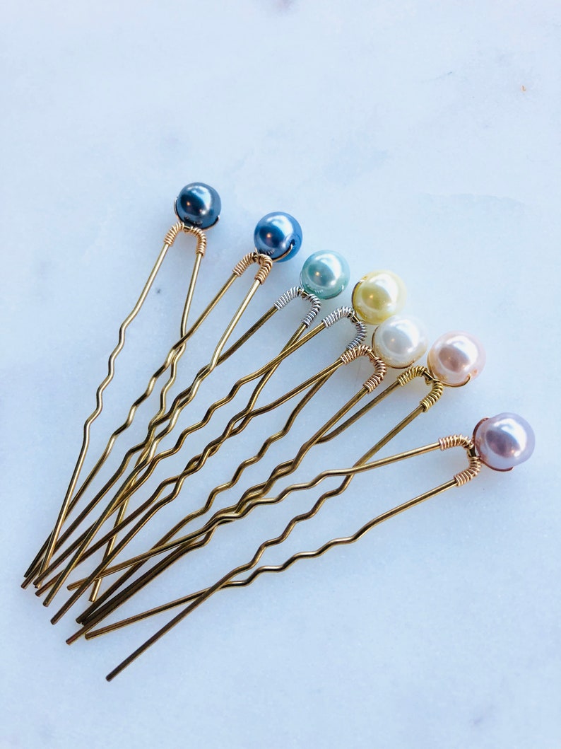 Set of Light Blue Pearl Hair Pins 3 // Wedding Pins Blue Etsy