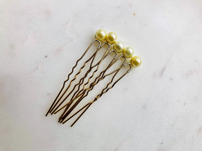 Set Of Pale Yellow Pearl Hair Pins 3 Wedding Pins Etsy