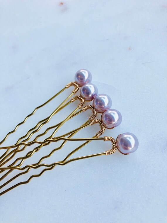 Lilac Pearl Hair Pins 3 Purple Wedding Pins Pale Violet Etsy
