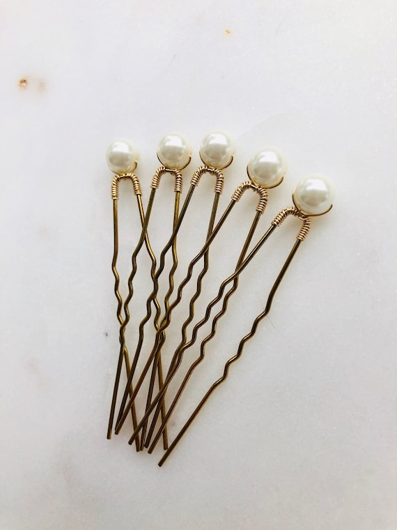 Set Of Ivory Pearl Hair Pins 3 Wedding Pins White Pearl Etsy