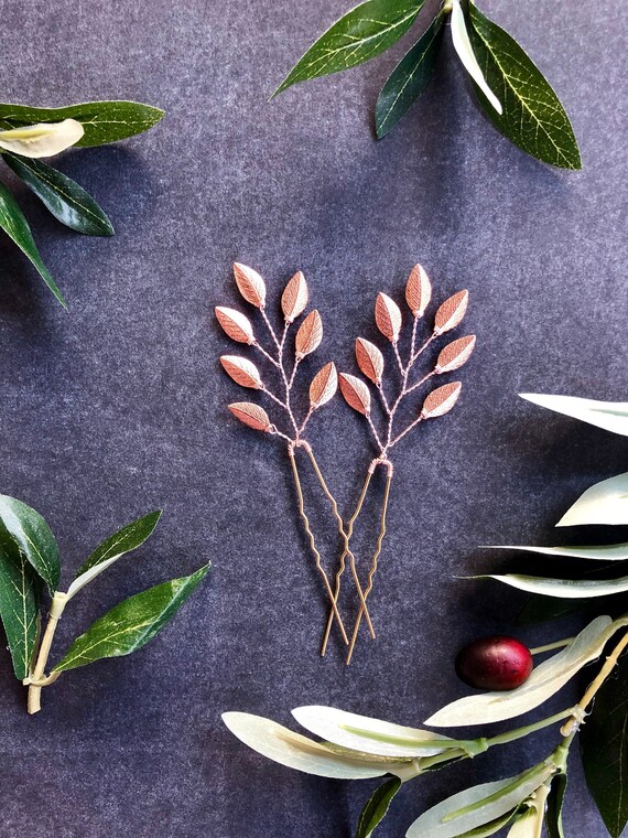 Large Rose Gold Branch Hair Pins 1 Broad Leaf Pin Etsy