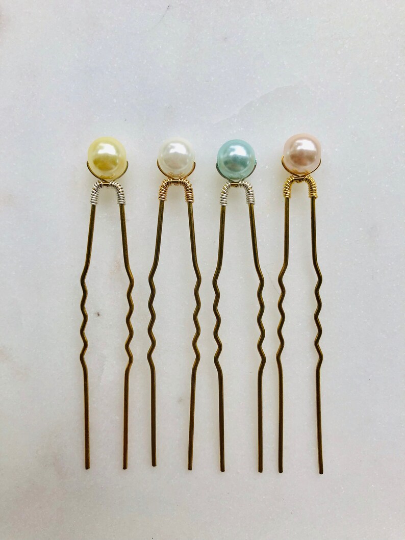 Set of Light Blue Pearl Hair Pins 3 // Wedding Pins Blue Etsy