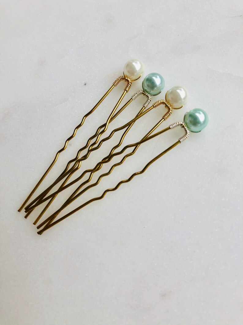 Set of Light Blue Pearl Hair Pins 3 // Wedding Pins Blue Etsy