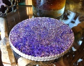 Set of 4 Glass Bead Coasters hand-stained birch in violet lavender, soft felt backing, silver metallic trim - 4 quot round