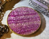 Set of 4 Glass Bead Coasters hand-stained birch in pink mauve, soft felt backing, gold metallic trim - 4 quot round