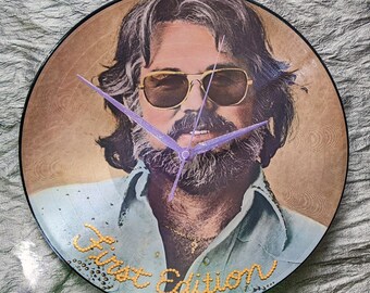 Kenny Rogers First Edition Picture Disc Record Clock : vintage 1983 collection with custom glitter hands by TIME WARP