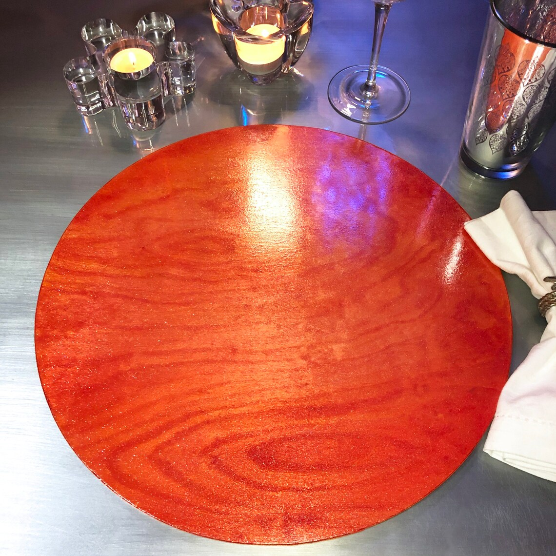 Tangerine Orange Wood Chargers / Round Placemats Shimmering Etsy