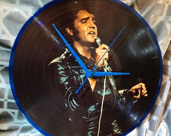 Elvis Presley Record Clock : Vintage 1978 12 inch picture disc with custom glitter hands & hand painted box by TIME WARP