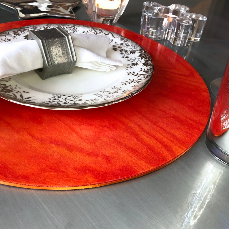 Tangerine Orange Wood Chargers / Round Placemats Shimmering Etsy