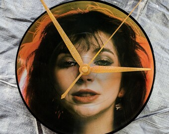 Kate Bush Record Clock : vintage 1986 7 inch picture disc with custom orange glitter hands by TIME WARP