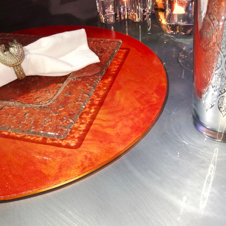 Tangerine Orange Wood Chargers / Round Placemats Shimmering Etsy