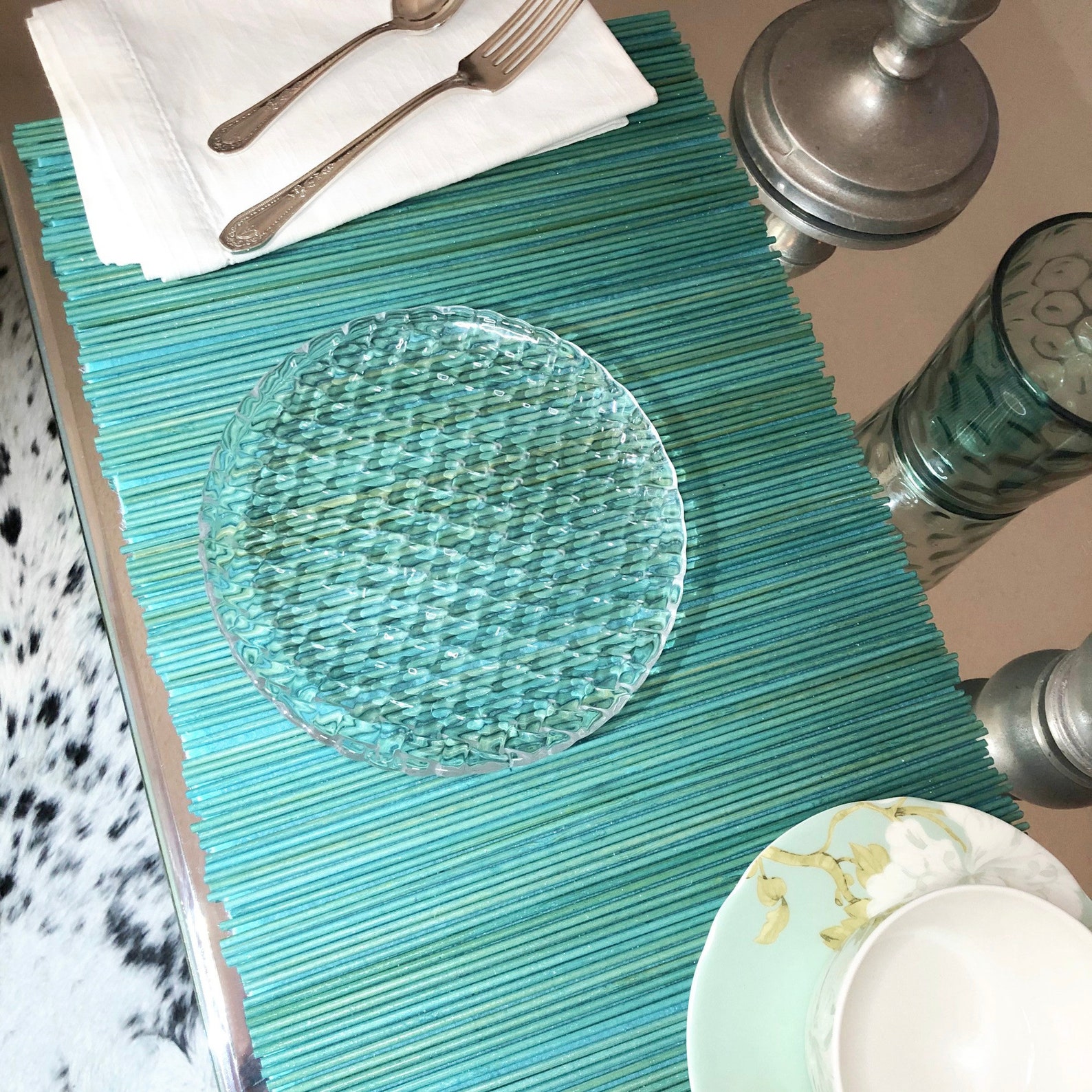 Aqua Bamboo Placemats Handmade of Soft Turquoise Dyed Etsy