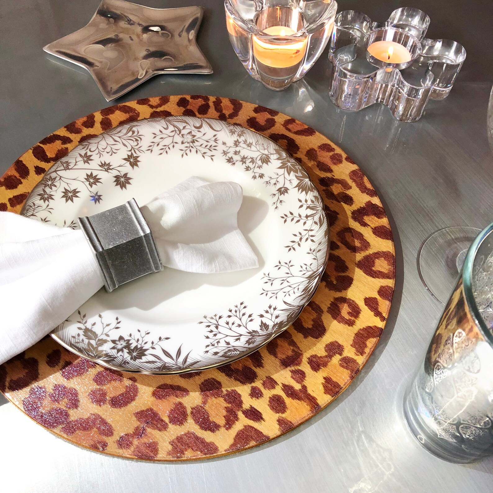 Leopard Print Wood Chargers / Round Placemats Shimmering - Etsy