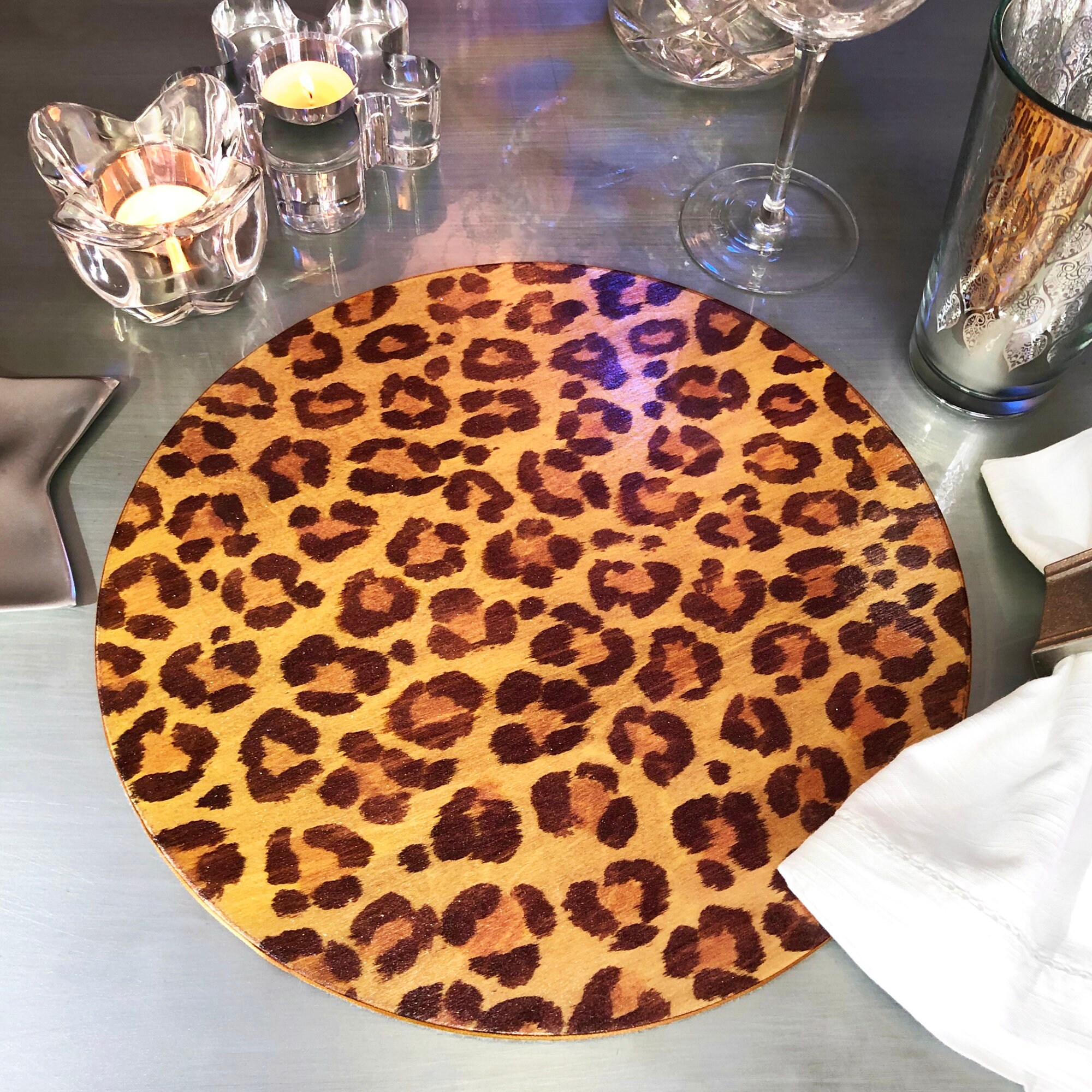 Leopard Print Wood Chargers / Round Placemats Shimmering Etsy UK