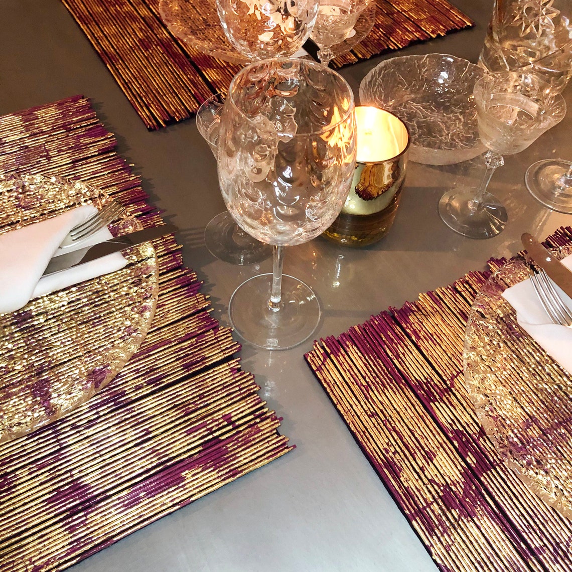 Gilded Plum Placemats Handmade of Natural Bamboo Gold Leaf Etsy