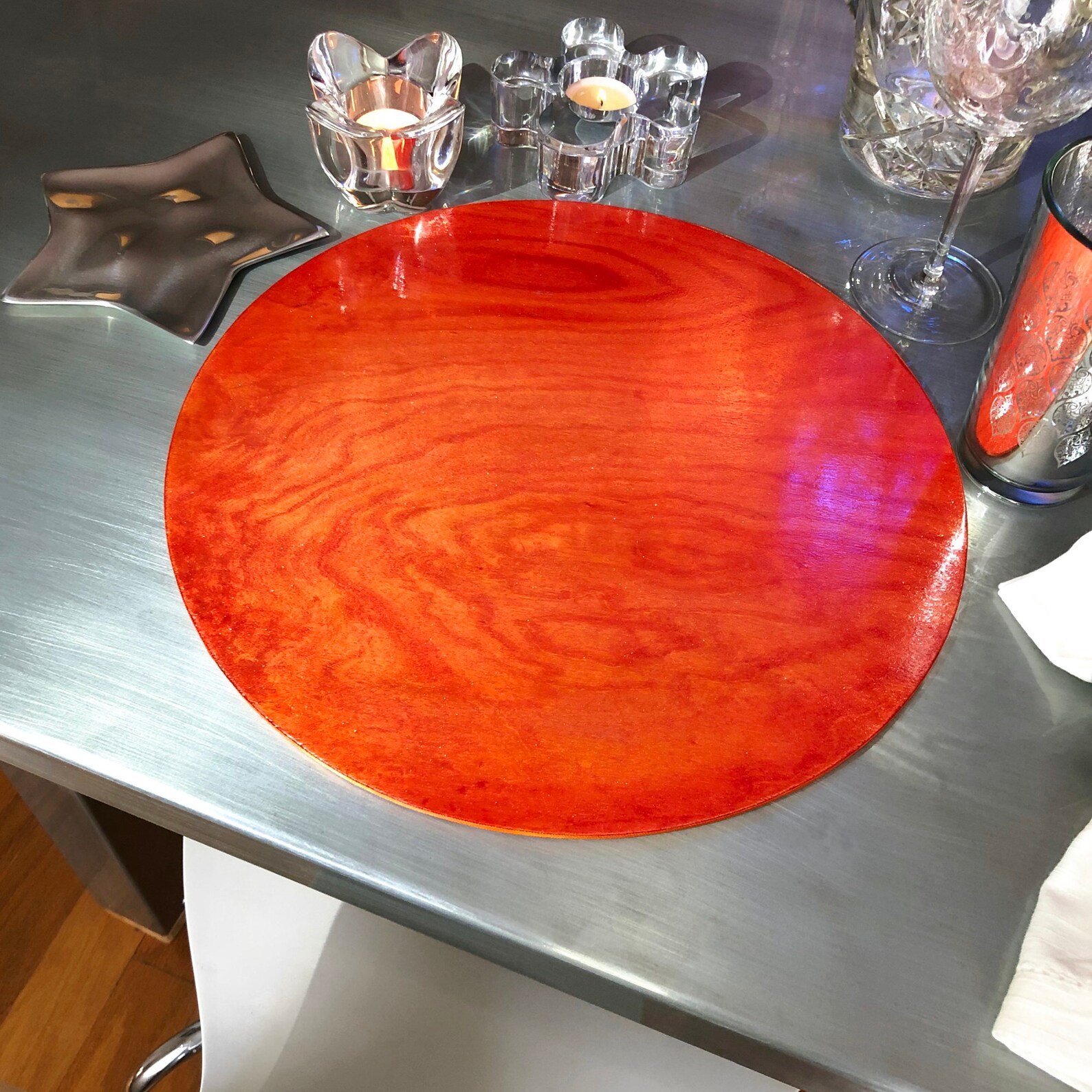 Tangerine Orange Wood Chargers / Round Placemats Shimmering Etsy