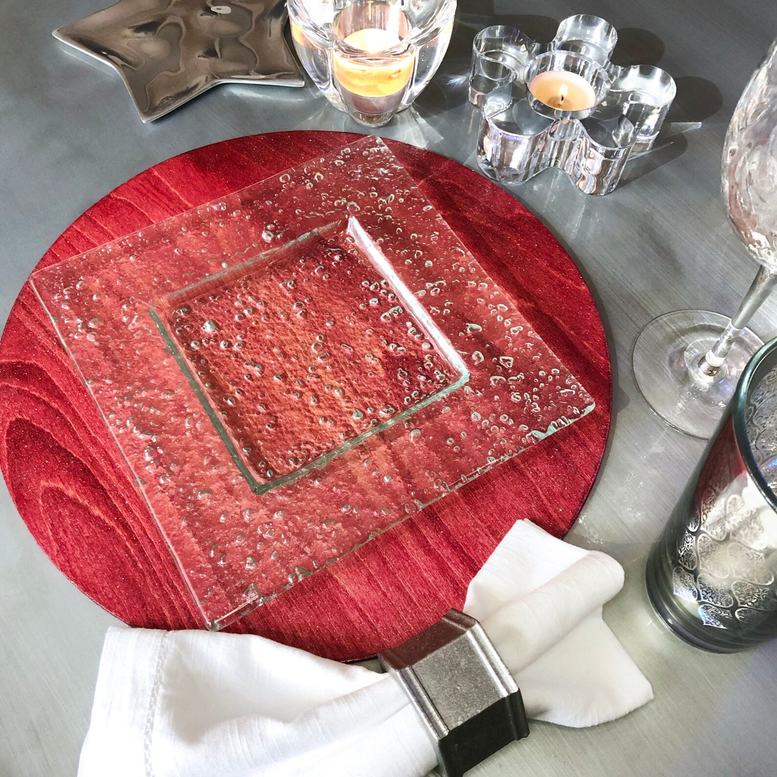 Merlot Red Wood Chargers / Round Placemats Shimmering Gloss Etsy