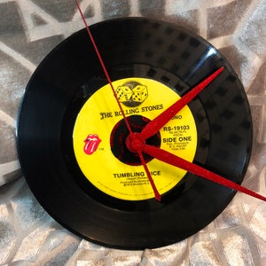Rolling Stones Record Clock : vintage 1972 Tumbling Dice 7&quot; vinyl with custom red glitter hands & hand painted box by TIME WARP