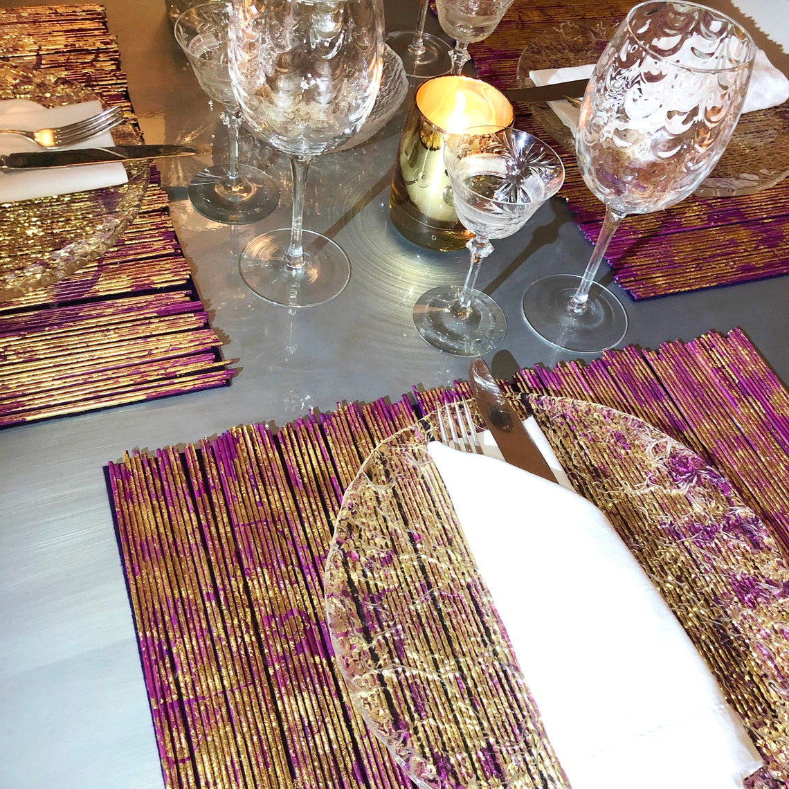 Gilded Plum Placemats Handmade of Natural Bamboo Gold Leaf Etsy