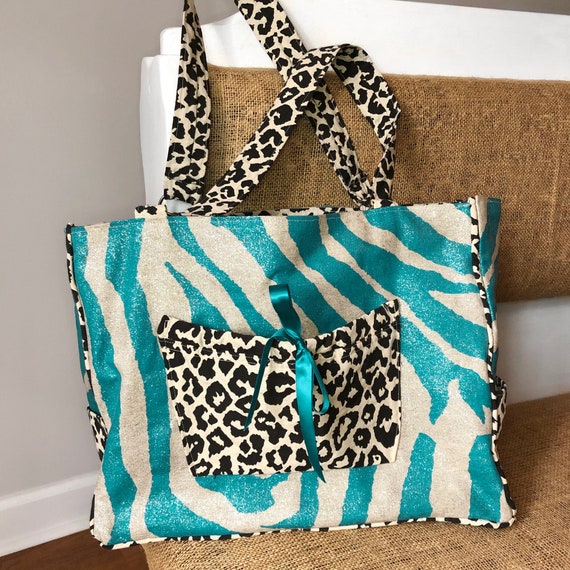Handmade Tote Bag : Cotton/linen Teal Zebra Print - Etsy