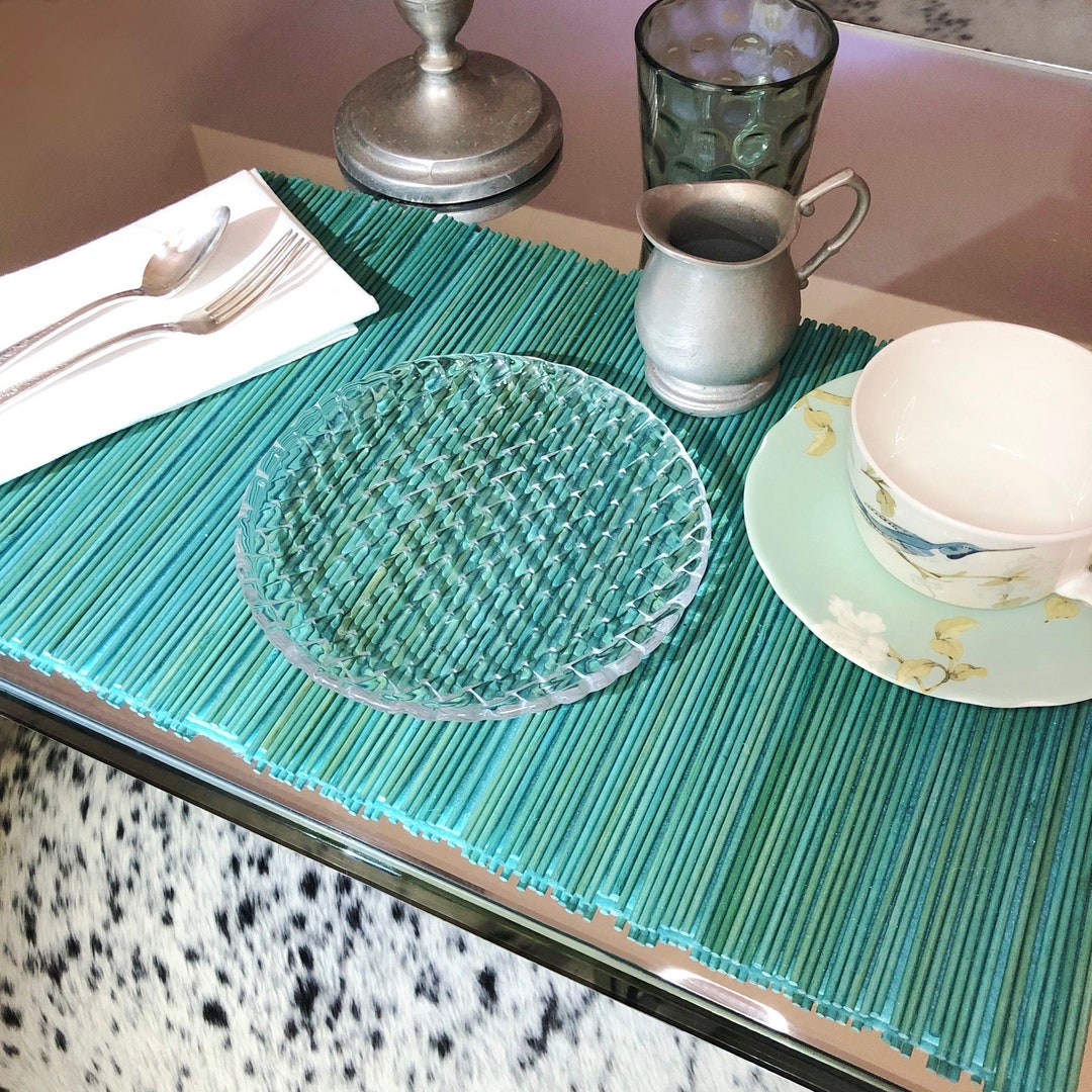 Aqua Bamboo Placemats Handmade of Soft Turquoise Dyed Natural Bamboo