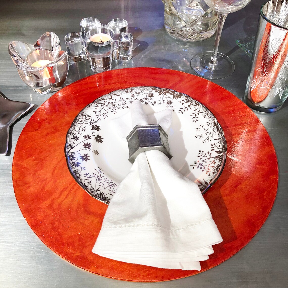 Tangerine Orange Wood Chargers / Round Placemats Shimmering Etsy
