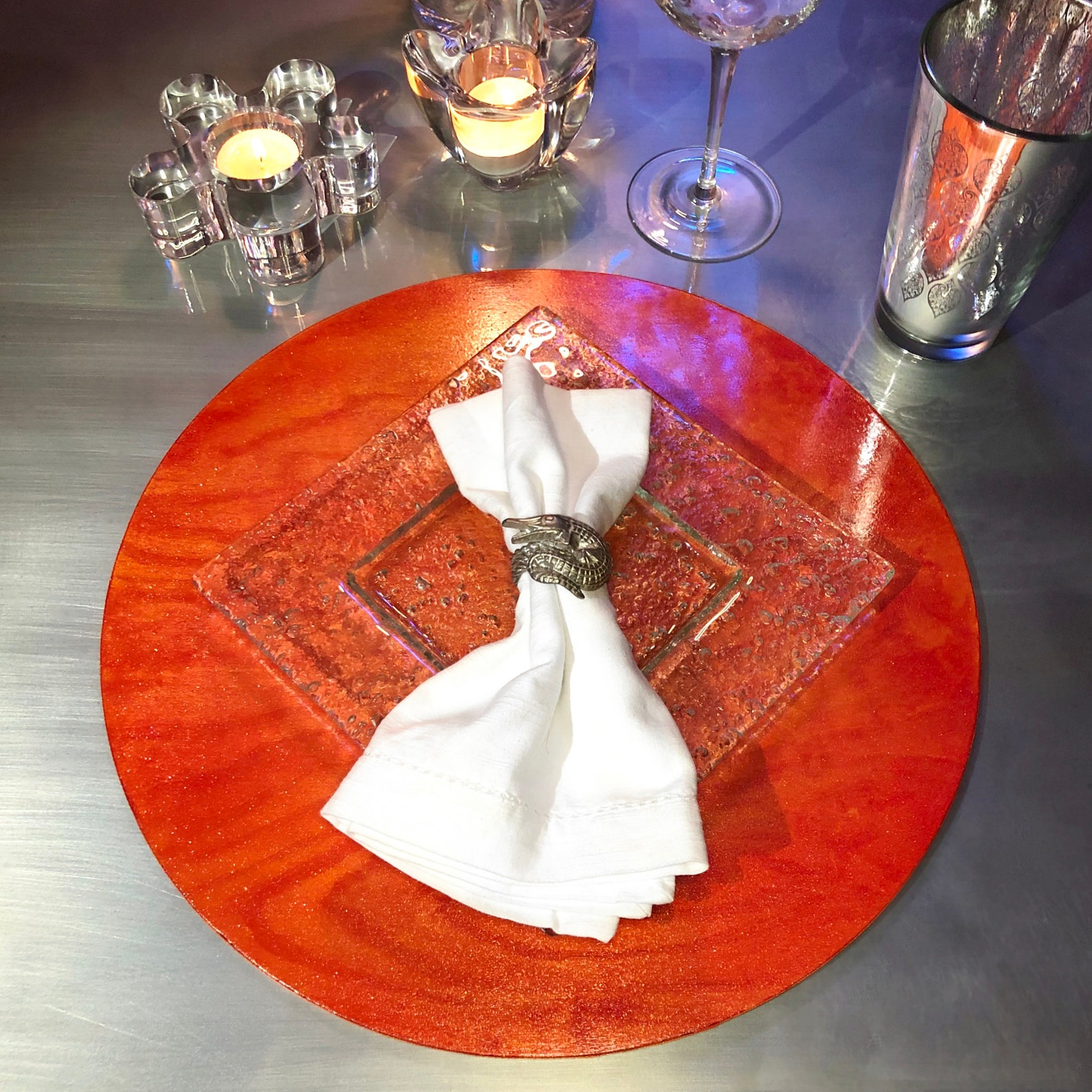 Tangerine Orange Wood Chargers / Round Placemats Shimmering Etsy