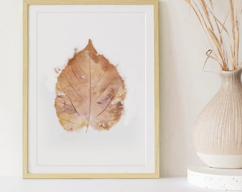 Impression aquarelle de feuilles de tilleul, oeuvre d'art de feuille d'automne rouge (téléchargement numérique)