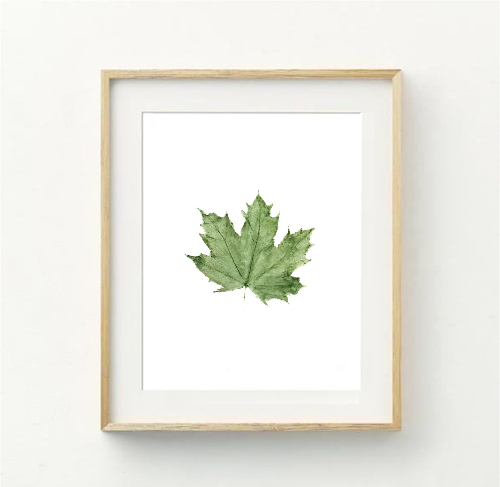 Green Maple Leaf Wall Art, Watecolor Maple Painting Artwork, Leaf