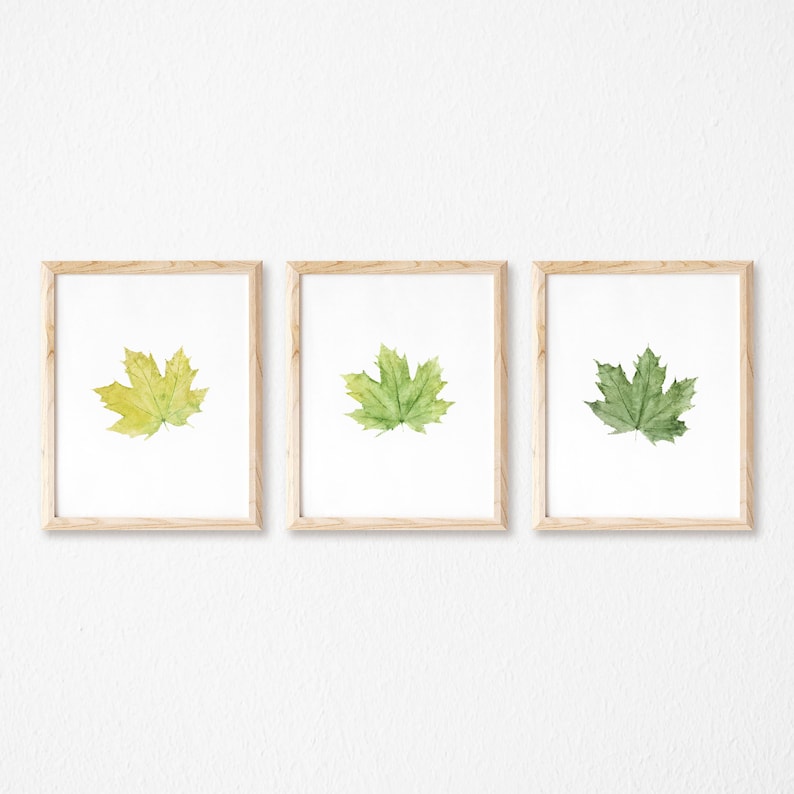 Green Maple Leaf Wall Art, Watecolor Maple Painting Artwork, Leaf