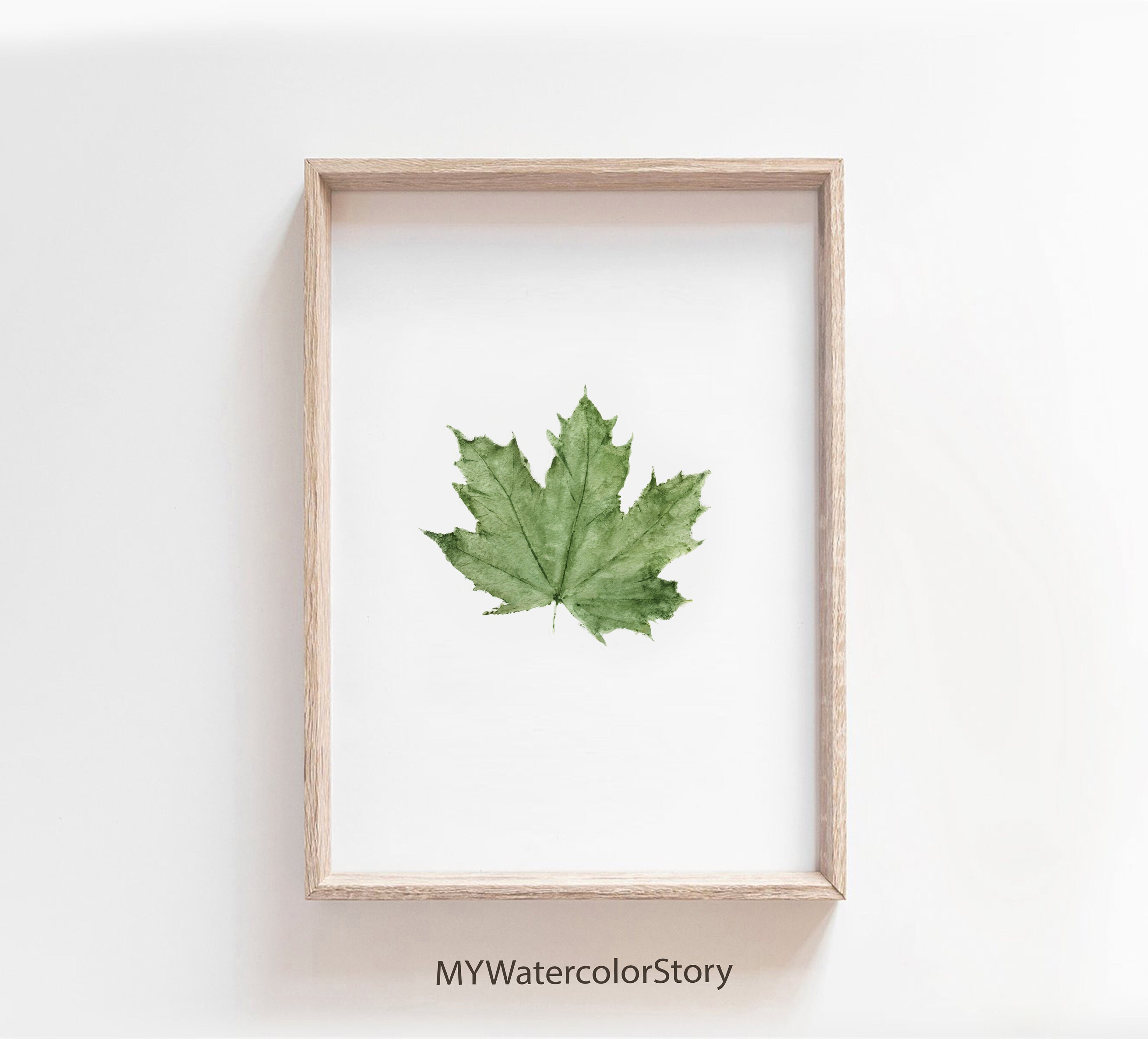 Green Maple Leaf Wall Art, Watecolor Maple Painting Artwork, Leaf