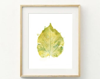 Impression aquarelle de feuilles de tilleul, art mural automne (téléchargement numérique)